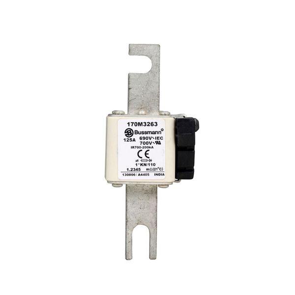 Fuse-link, high speed, 125 A, AC 690 V, compact DIN 1, 45 x 58 x 134 mm, aR, DIN, IEC, type K indicator, 110 mm centres image 10