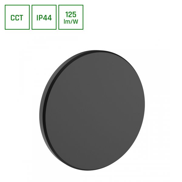 PIATTA 9W CCT 230V IP44 120x47MM BLACK ROUND FACADE LAMP image 1