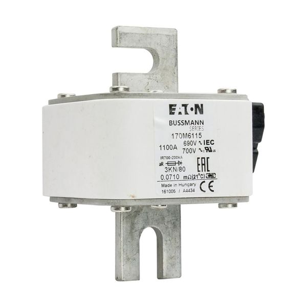 Fuse-link, high speed, 1100 A, AC 690 V, DIN 3, 76 x 92 x 109 mm, aR, DIN, IEC, single indicator image 9