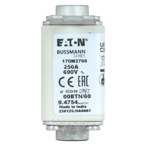 Fuse-link, high speed, 250 A, AC 690 V, size 00, 30 x 62 x 64 mm, aR, IEC, single indicator image 10