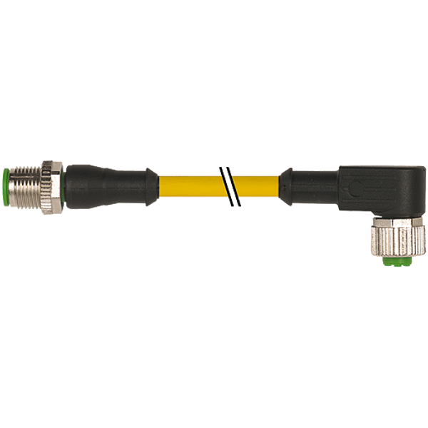 M12 male 0° / M12 female 90° A-cod. PUR 3x0.34 ye +robot+drag ch. 0.3m image 1