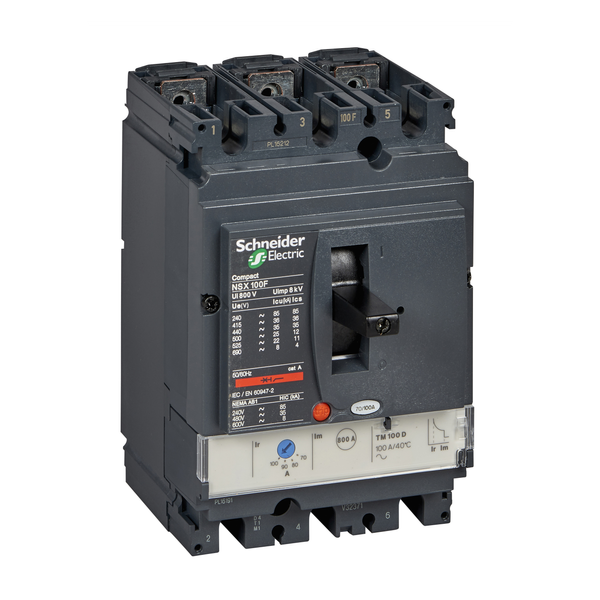 circuit breaker ComPact NSX100F, 36 kA at 415 VAC, TMD trip unit 50 A, 3 poles 3d image 5
