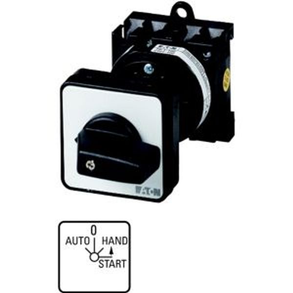 Changeover switches, T0, 20 A, rear mounting, 2 contact unit(s), Contacts: 4, With spring-return from START, 45 °, momentary/maintained, AUTO-0-HAND image 2