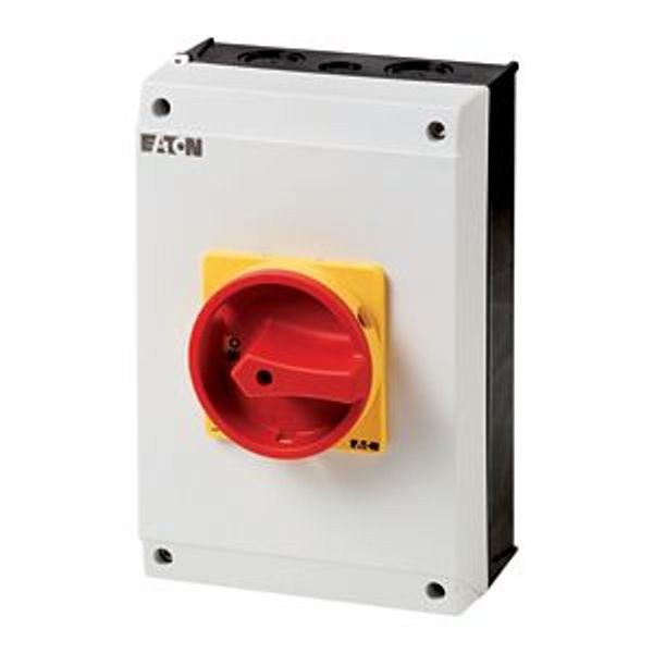 Main switch, T5B, 63 A, surface mounting, 4 contact unit(s), 6 pole, 2 N/O, Emergency switching off function, With red rotary handle and yellow lockin image 2