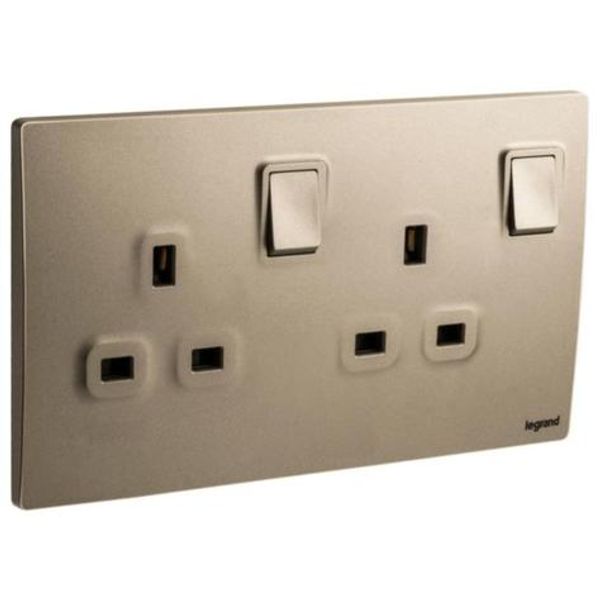 Mallia Senses - 2 gang BS switched socket outlet double pole - 13A - Dark Bronze image 1