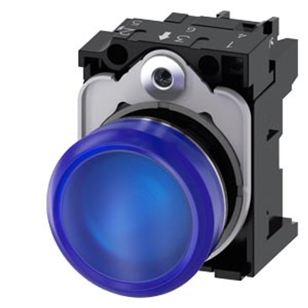 Indicator lights, 22 mm, round, Metal, shiny, blue, lens, smooth, with holder, LED module with integrated LED 230 .... 3SU1156-6AA50-1AA0-Z Y10 image 2