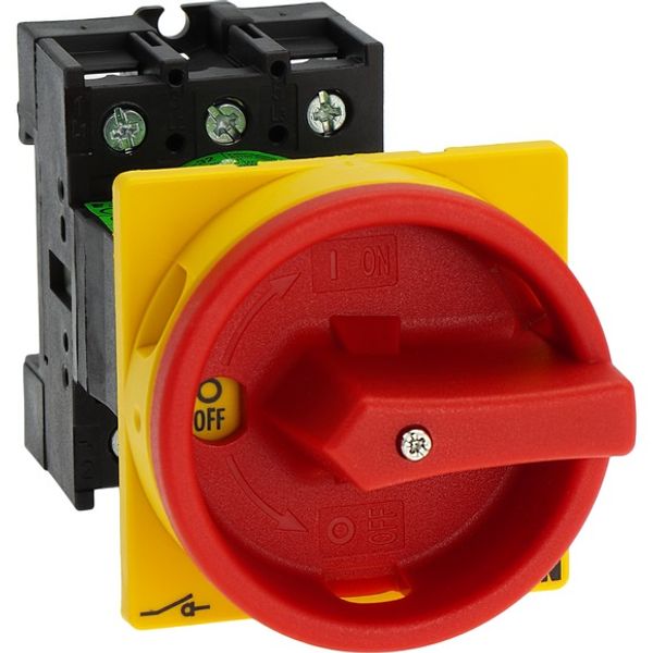 Main switch, P1, 32 A, rear mounting, 3 pole, Emergency switching off function, With red rotary handle and yellow locking ring, Lockable in the 0 (Off image 8