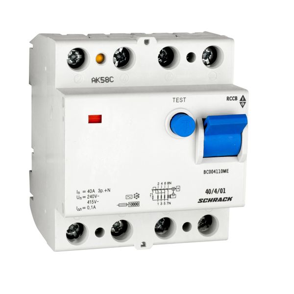 Residual current circuit breaker 40A, 4-pole, 100mA,type AC image 1