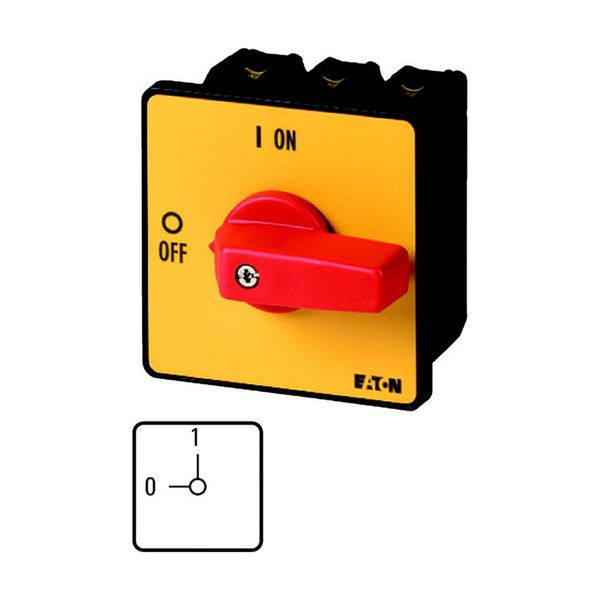 On-Off switch, P3, 100 A, flush mounting, 3 pole, Emergency switching off function, with red thumb grip and yellow front plate image 3