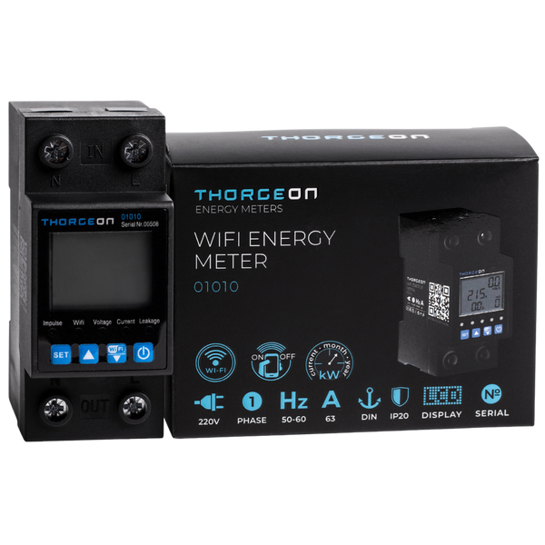 1-phase WIFI ENERGY METER 63A 1P DIN IP20 THORGEON image 1