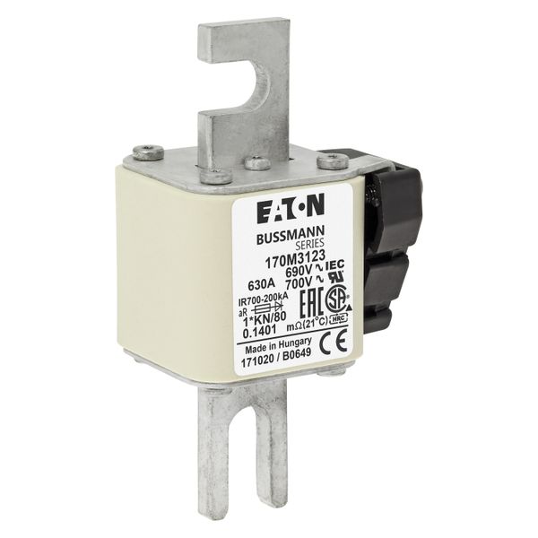 Fuse-link, high speed, 630 A, AC 690 V, compact DIN 1, 45 x 59 x 104 mm, aR, DIN, IEC, single indicator image 17