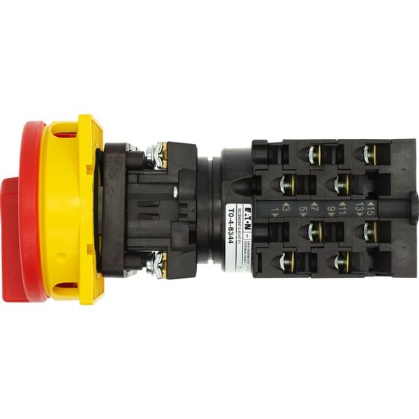 On-Off switch, T0, 20 A, service distribution board mounting, 4 contact unit(s), 8-pole, with black thumb grip and front plate image 3