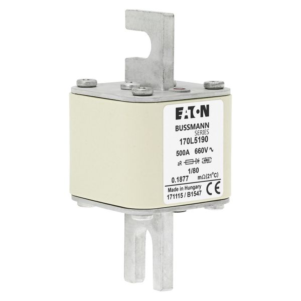 Fuse-link, high speed, 500 A, AC 660 V, Size 1, 51 x 51 x 111 mm, aR, DIN, IEC, single indicator image 10