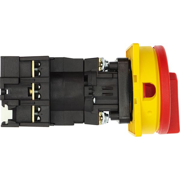 Main switch, P1, 25 A, rear mounting, 3 pole, Emergency switching off function, With red rotary handle and yellow locking ring, Lockable in the 0 (Off image 40