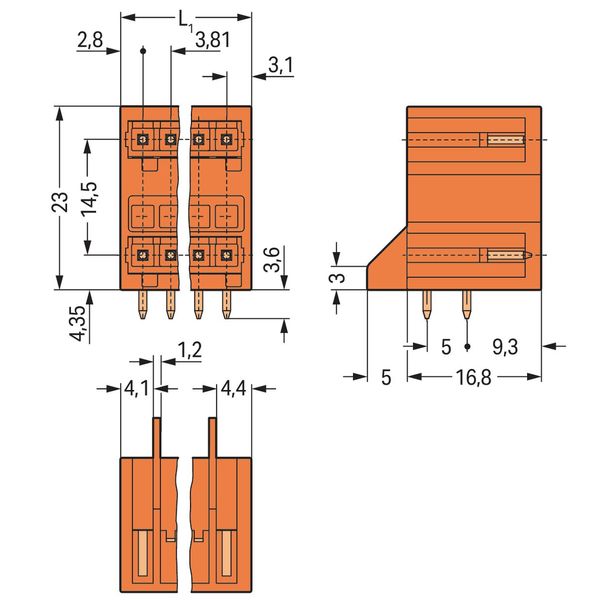 THT double-deck male header 1.0 x 1.0 mm solder pin angled orange image 4