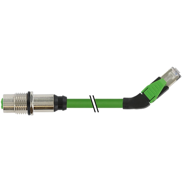 M12 fem. recept. D /RJ45 male 45° right PUR 1x4xAWG22 shielded gn 1m image 1