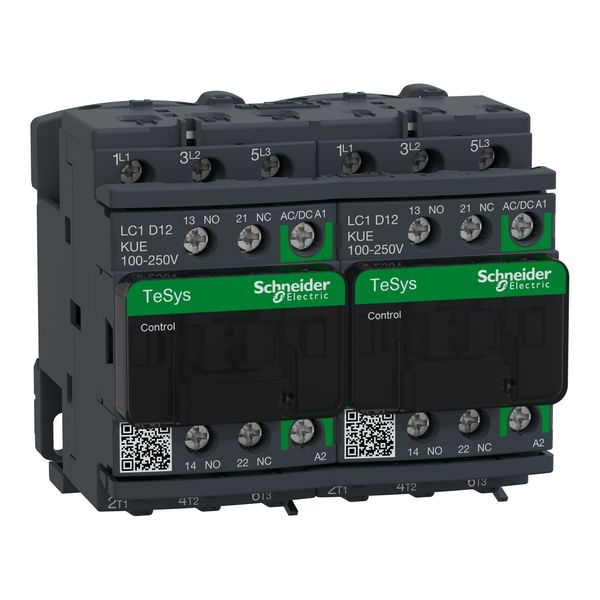 TeSys Deca reversing contactor - 3P - = 440 V - 12 A AC-3 - 100...250 V AC/DC coil image 1