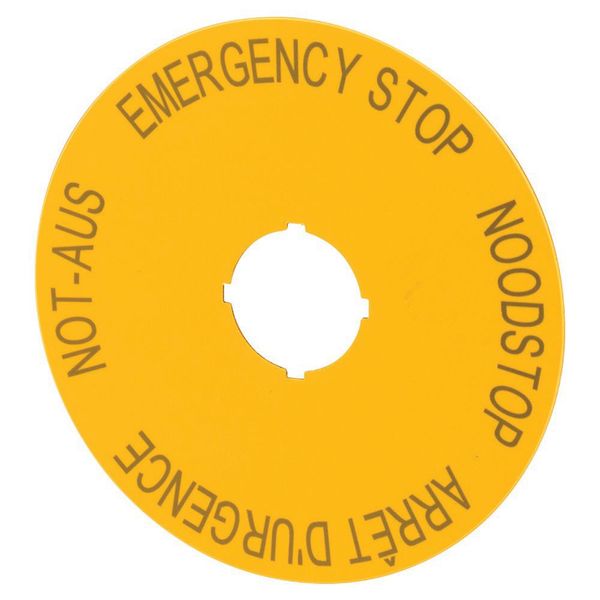 Label, emergency switching off, yellow, D=90mm, 4 languages, DE, EN, NLNL, FR image 4