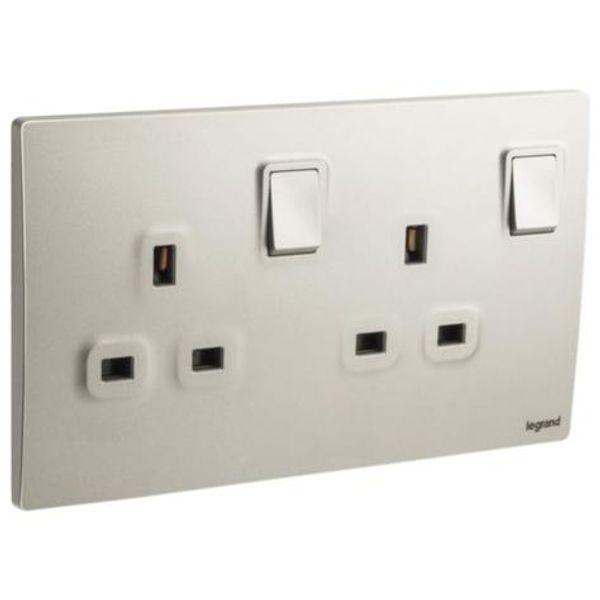 Mallia Senses - 2 gang BS switched socket outlet double pole - 13A - Champagne image 1