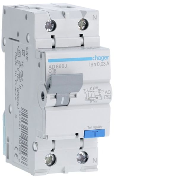 Differential circuit breaker P+N 16A/30mA, C, 4.5kA, AC type image 1