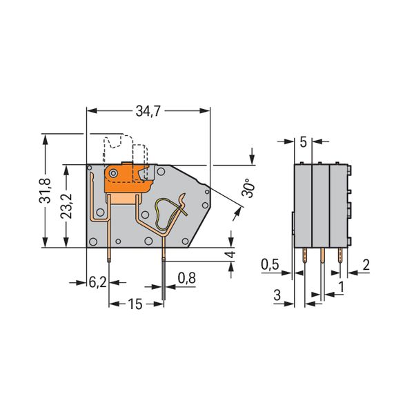 Stackable PCB terminal block with knife disconnect 2.5 mm² gray image 4
