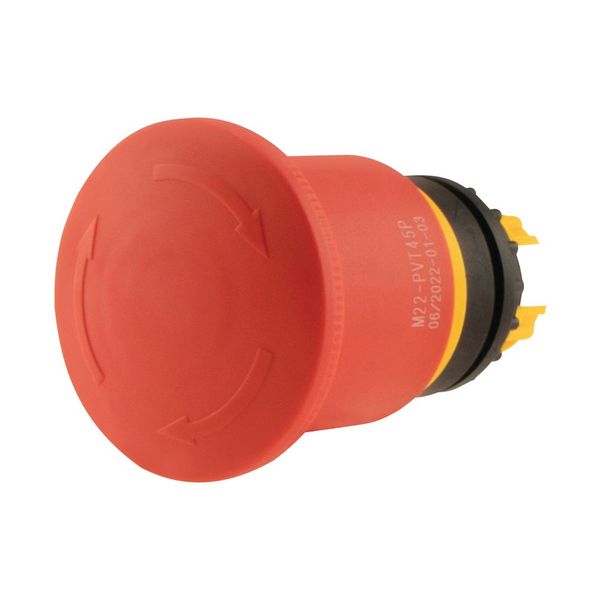Emergency stop/emergency switching off pushbutton, RMQ-Titan, Palm shape, 45 mm, Non-illuminated, Turn-to-release function, Red, yellow, RAL 3000, big image 12