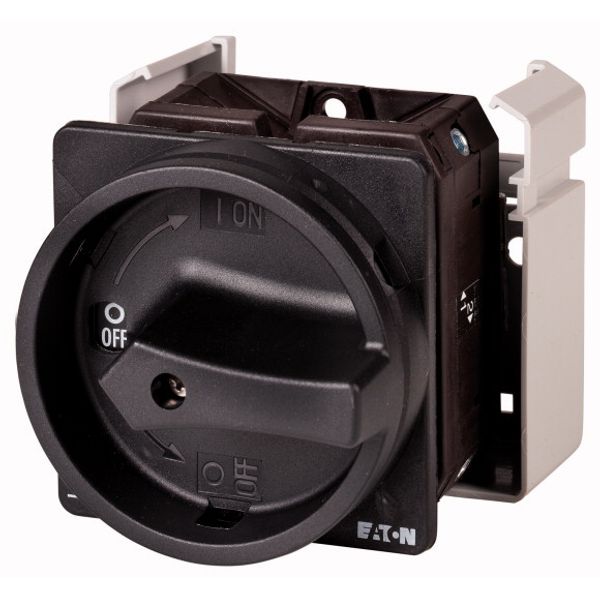 Main switch, T5, 100 A, flush mounting, 3 contact unit(s), 6 pole, STOP function, With black rotary handle and locking ring, Lockable in the 0 (Off) p image 1