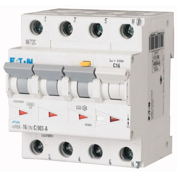 RCD/MCB combination, 6 A, 30 mA, MCB trip characteristic: C, 3p+N, RCD trip characteristic: A image 1