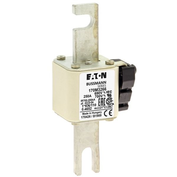 Fuse-link, high speed, 250 A, AC 690 V, compact DIN 1, 45 x 58 x 134 mm, aR, DIN, IEC, type K indicator, 110 mm centres image 3