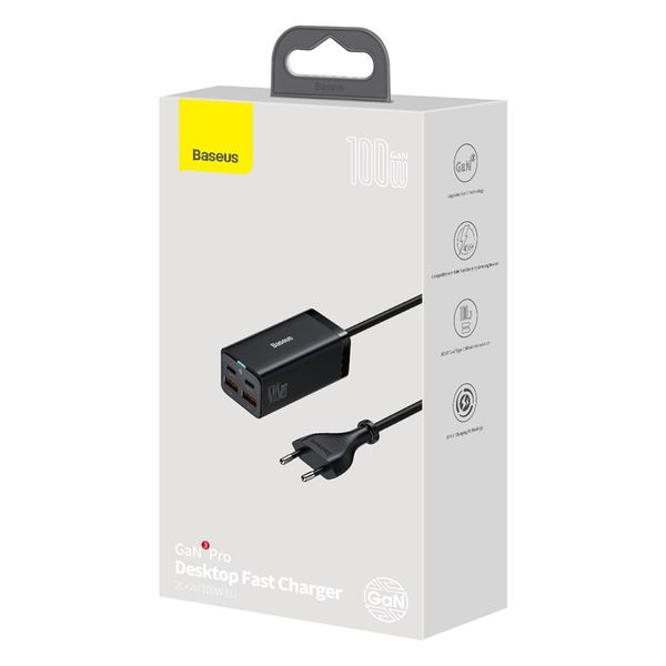 Desktop Fast Charger GaN3 Pro 100W 2xUSB + 2xUSB-C QC4+ PD3.0 with USB-C 1.5m Cable, Black image 7