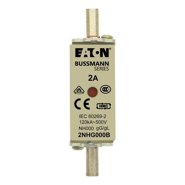 Fuse-link, LV, 2 A, AC 500 V, NH000, gL/gG, IEC, dual indicator, live gripping lugs image 8