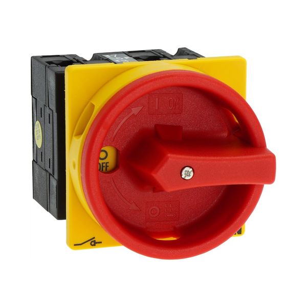 Main switch, T3, 32 A, flush mounting, 2 contact unit(s), 4 pole, Emergency switching off function, With red rotary handle and yellow locking ring image 31