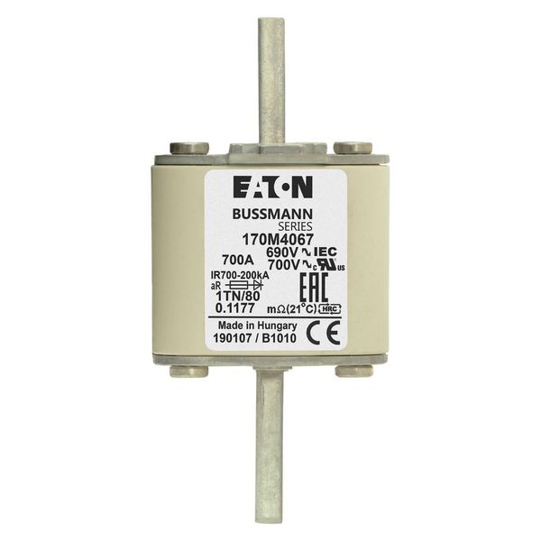 Fuse-link, high speed, 700 A, AC 690 V, DIN 1, 53 x 66 x 108 mm, aR, DIN, IEC, single indicator image 6