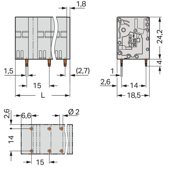 PCB terminal block 6 mm² Pin spacing 15 mm gray image 3