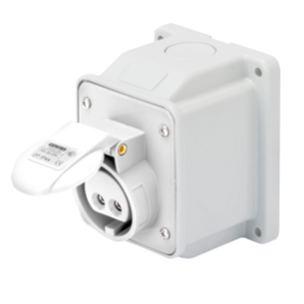 10° ANGLED SURFACE-MOUNTING SOCKET-OUTLET - IP44 - 2P 32A 20-25V and 40-50V d.c. - WHITE - 10H - SCREW WIRING image 1