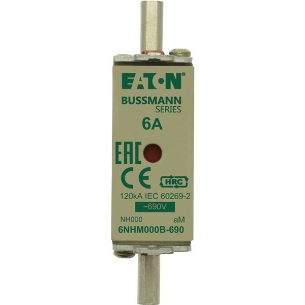 Fuse-link, LV, 6 A, AC 690 V, NH000, aM, IEC, dual indicator, live gripping lugs image 2