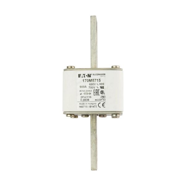 Fuse-link, high speed, 900 A, AC 690 V, size 2, 61 x 77 x 135 mm, aR, IEC, UL, no indicator, 115 mm centres image 4