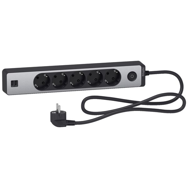 Unica extend - Schuko trailing lead - 5 gangs - with USB port - anthracite/alu image 2