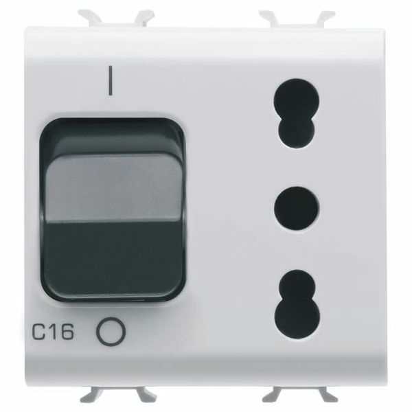 INTERLOCKED SWITCHED SOCKET-OUTLET - 2P+E 16A P17/P11 - WITH MINIATURE CIRCUIT BREAKER 1P+N 16A - 230V ac - 2 MODULES - GLOSSY WHITE - CHORUSMART. image 2