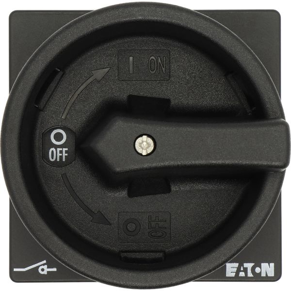 Main switch, T3, 32 A, flush mounting, 4 contact unit(s), 6 pole, 1 N/O, 1 N/C, STOP function, With black rotary handle and locking ring, Lockable in image 18