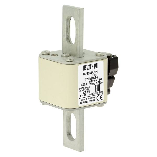 Fuse-link, high speed, 500 A, AC 690 V, size 1, 53 x 69 x 136 mm, aR, IEC, UL, type K indicator, 90 mm centers image 5