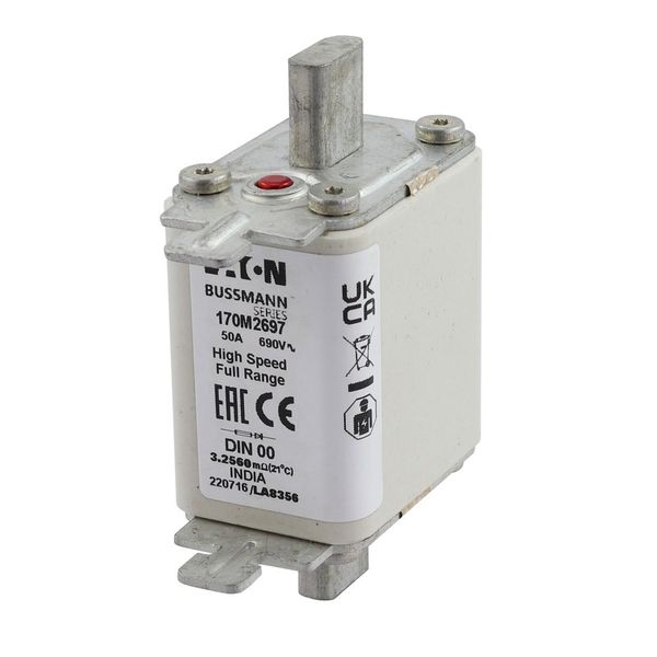 Fuse-link, high speed, 50 A, AC 690 V, DIN 00, 30 x 60 x 79 mm, gR, DIN, IEC, single indicator image 5