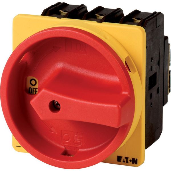 Main switch, P3, 100 A, flush mounting, 3 pole, 2 N/O, 2 N/C, Emergency switching off function, With red rotary handle and yellow locking ring image 3