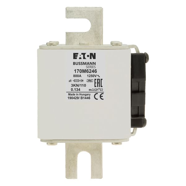 Fuse-link, high speed, 800 A, AC 1250 V, size 3, 76 x 92 x 139 mm, aR, DIN, IEC, single indicator image 10