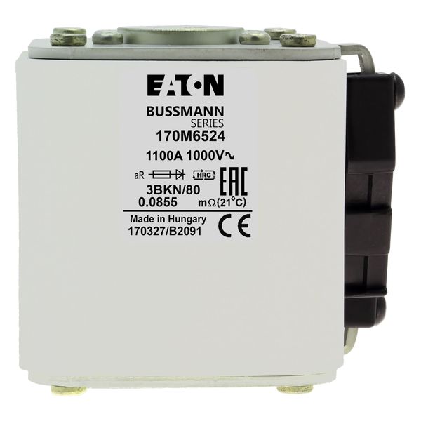 Fuse-link, high speed, 1100 A, AC 1000 V, size 3, 76 x 92 x 83 mm, aR, IEC, single indicator image 22