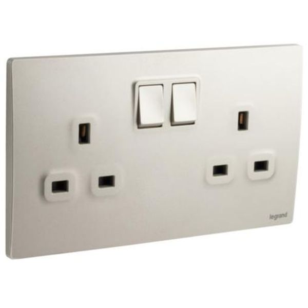 Mallia Senses - 2 gang BS switched socket outlet single pole - 13A - with 2 earth connection - Champagne image 1