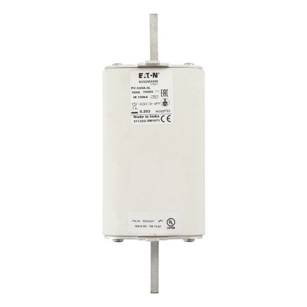 Fuse-link, high speed, 500 A, DC 1000 V, 3L, 75 x 91 x 205 mm, gPV, UL, IEC, with indicator image 5