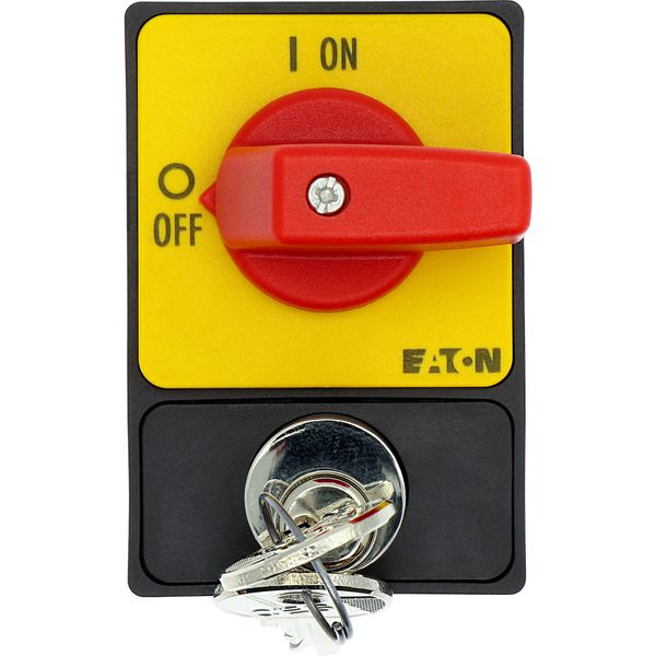 Panic switches, T0, 20 A, flush mounting, 3 pole, with red thumb grip and yellow front plate, Cylinder lock SVA image 16