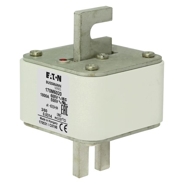 Fuse-link, high speed, 1800 A, AC 600 V, DIN 3, 76 x 76 x 109 mm, aR, DIN, IEC, single indicator image 6