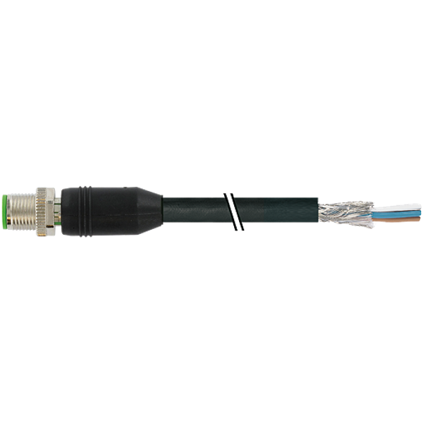 M12 male 0° Y-cod. with cable PUR AWG20/26 shielded bk+drag-ch 20m image 1